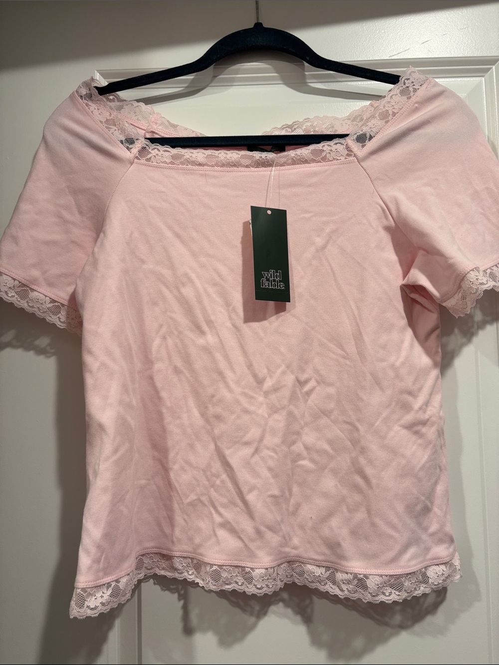 wild fable Light Pink Lace-Trim Off-Shoulder Top